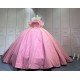 Mumuleo Pink Modern Ball Gown Floor-Length Quinceanera Dresses with Satin Chapel Train Beading & Lace Natural Waistline