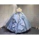 Mumuleo Dusty Blue Floor-Length Ball Gown Modern Satin Lace Beading Natural Waistline Print Quinceanera Dresses
