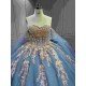 Mumuleo Dusty Blue Floor-Length Ball Gown Modern Satin Lace Beading Natural Waistline Print Quinceanera Dresses
