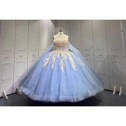 Mumuleo Dusty Blue Floor-Length Ball Gown Modern Satin Lace Beading Natural Waistline Print Quinceanera Dresses