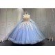 Mumuleo Dusty Blue Floor-Length Ball Gown Modern Satin Lace Beading Natural Waistline Print Quinceanera Dresses