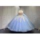 Mumuleo Dusty Blue Floor-Length Ball Gown Modern Satin Lace Beading Natural Waistline Print Quinceanera Dresses