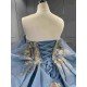 Mumuleo Dusty Blue Floor-Length Ball Gown Modern Satin Lace Beading Natural Waistline Print Quinceanera Dresses