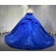 Mumuleo Royal Blue Floor-Length Ball Gown Quinceanera Dresses Chapel Train Modern Satin Print Knitted Lace for Teenagers 2026