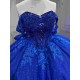 Mumuleo Royal Blue Floor-Length Ball Gown Quinceanera Dresses Chapel Train Modern Satin Print Knitted Lace for Teenagers 2026
