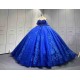 Mumuleo Royal Blue Floor-Length Ball Gown Quinceanera Dresses Chapel Train Modern Satin Print Knitted Lace for Teenagers 2026