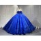 Mumuleo Royal Blue Floor-Length Ball Gown Quinceanera Dresses Chapel Train Modern Satin Print Knitted Lace for Teenagers 2026