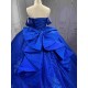 Mumuleo Royal Blue Floor-Length Ball Gown Quinceanera Dresses Chapel Train Modern Satin Print Knitted Lace for Teenagers 2026