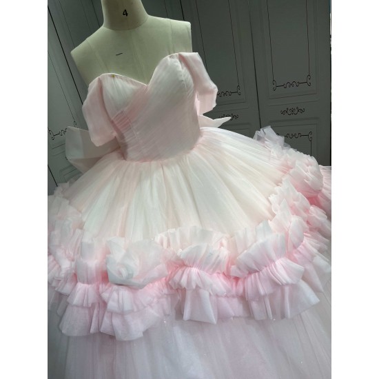 Mumuleo Light Pink Ball Gown Floor-Length Quinceanera Dresses Chapel Train Modern Satin Print Lace Luxury for Teenagers 2026