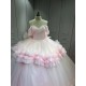 Mumuleo Light Pink Ball Gown Floor-Length Quinceanera Dresses Chapel Train Modern Satin Print Lace Luxury for Teenagers 2026