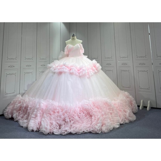 Mumuleo Light Pink Ball Gown Floor-Length Quinceanera Dresses Chapel Train Modern Satin Print Lace Luxury for Teenagers 2026