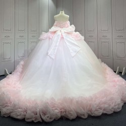 Mumuleo Light Pink Ball Gown Floor-Length Quinceanera Dresses Chapel Train Modern Satin Print Lace Luxury for Teenagers 2026