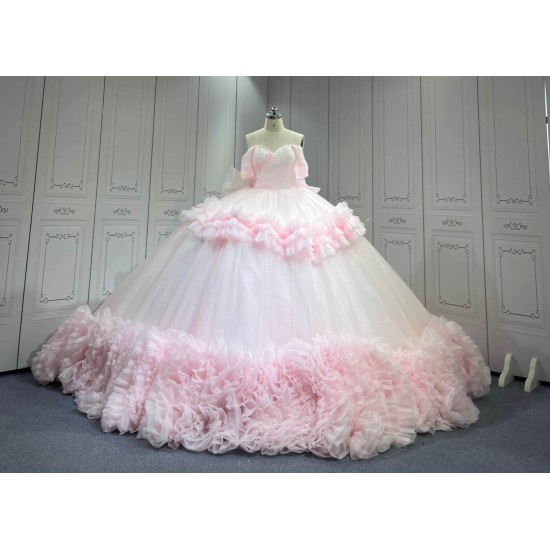 Mumuleo Light Pink Ball Gown Floor-Length Quinceanera Dresses Chapel Train Modern Satin Print Lace Luxury for Teenagers 2026