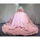 Mumuleo Luxury Mauve Pink Quinceanera Ball Gown Floor-Length Dresses 2026 Modern Chapel Train Satin Knitted Print