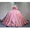 Mumuleo Luxury Mauve Pink Quinceanera Ball Gown Floor-Length Dresses 2026 Modern Chapel Train Satin Knitted Print