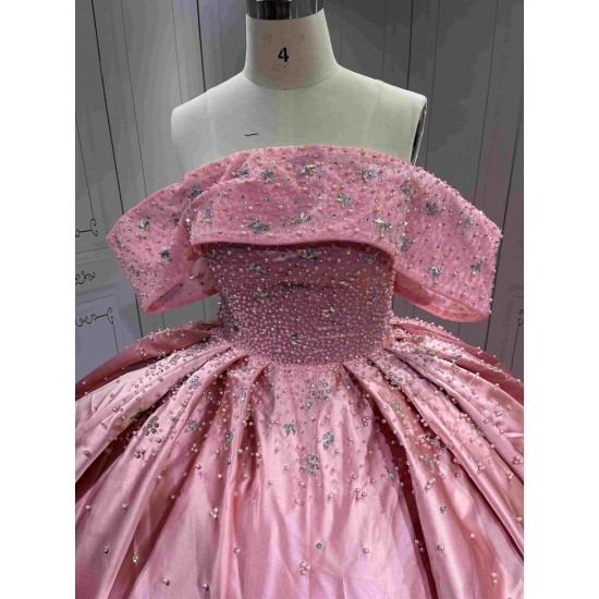 Mumuleo Luxury Mauve Pink Quinceanera Ball Gown Floor-Length Dresses 2026 Modern Chapel Train Satin Knitted Print