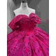Mumuleo Fuchsia Quinceanera Ball Gown Floor-Length Modern Satin Chapel Train Lace Print Natural Waist Dresses for Teenagers 2026