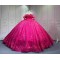 Mumuleo Fuchsia Quinceanera Ball Gown Floor-Length Modern Satin Chapel Train Lace Print Natural Waist Dresses for Teenagers 2026