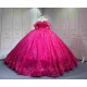 Mumuleo Fuchsia Quinceanera Ball Gown Floor-Length Modern Satin Chapel Train Lace Print Natural Waist Dresses for Teenagers 2026