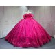 Mumuleo Fuchsia Quinceanera Ball Gown Floor-Length Modern Satin Chapel Train Lace Print Natural Waist Dresses for Teenagers 2026