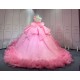 Mumuleo Pink Quinceanera Ball Gown Floor-Length Modern Satin Chapel Train Natural Waistline Knitted Dresses 2026