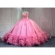 Mumuleo Pink Quinceanera Ball Gown Floor-Length Modern Satin Chapel Train Natural Waistline Knitted Dresses 2026