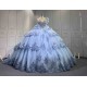 Mumuleo Sky Blue Quinceanera Ball Gown Floor-Length Dresses Chapel Modern Satin Lace Print Natural Waist for Teenagers 2026