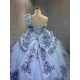 Mumuleo Sky Blue Quinceanera Ball Gown Floor-Length Dresses Chapel Modern Satin Lace Print Natural Waist for Teenagers 2026