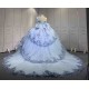 Mumuleo Sky Blue Quinceanera Ball Gown Floor-Length Dresses Chapel Modern Satin Lace Print Natural Waist for Teenagers 2026