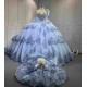 Mumuleo Sky Blue Quinceanera Ball Gown Floor-Length Dresses Chapel Modern Satin Lace Print Natural Waist for Teenagers 2026