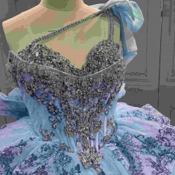 Mumuleo Sky Blue Quinceanera Ball Gown Floor-Length Dresses Chapel Modern Satin Lace Print Natural Waist for Teenagers 2026