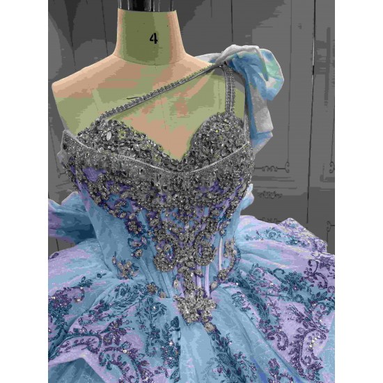 Mumuleo Sky Blue Quinceanera Ball Gown Floor-Length Dresses Chapel Modern Satin Lace Print Natural Waist for Teenagers 2026