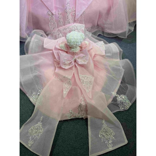 Mumuleo Princess Pink Quinceanera Floor-Length Ball Gown Chapel Train Modern Satin Print Knitted Dresses 2026