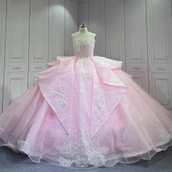 Mumuleo Princess Pink Quinceanera Floor-Length Ball Gown Chapel Train Modern Satin Print Knitted Dresses 2026