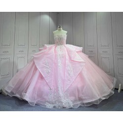 Mumuleo Princess Pink Quinceanera Floor-Length Ball Gown Chapel Train Modern Satin Print Knitted Dresses 2026
