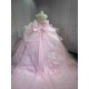 Mumuleo Princess Pink Quinceanera Floor-Length Ball Gown Chapel Train Modern Satin Print Knitted Dresses 2026