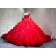 Mumuleo Bright Red Ball Gown Floor-Length Quinceanera Dresses with Chapel Train Modern Satin Lace Print for Teenagers 2026