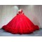 Mumuleo Bright Red Ball Gown Floor-Length Quinceanera Dresses with Chapel Train Modern Satin Lace Print for Teenagers 2026