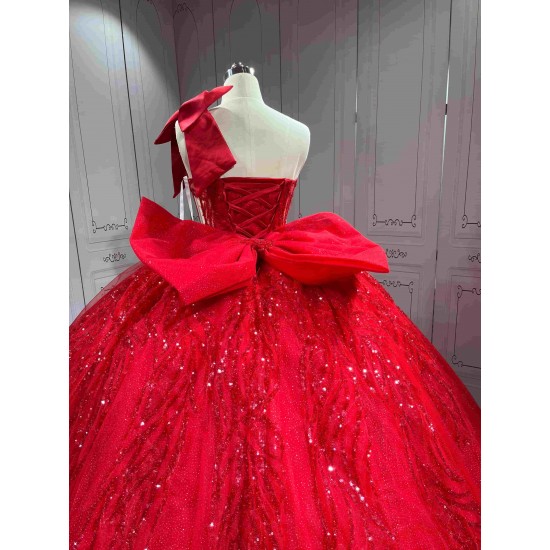 Mumuleo Bright Red Ball Gown Floor-Length Quinceanera Dresses with Chapel Train Modern Satin Lace Print for Teenagers 2026