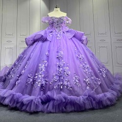 Mumuleo Lavender Ball Gown Floor-Length Quinceanera Dresses Chapel Modern Satin Lace Print Natural Waist for Teenagers 2026