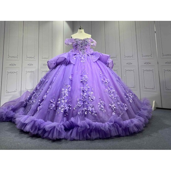 Mumuleo Lavender Ball Gown Floor-Length Quinceanera Dresses Chapel Modern Satin Lace Print Natural Waist for Teenagers 2026