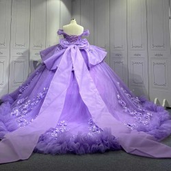 Mumuleo Lavender Ball Gown Floor-Length Quinceanera Dresses Chapel Modern Satin Lace Print Natural Waist for Teenagers 2026