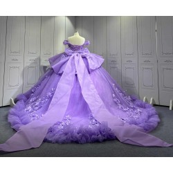 Mumuleo Lavender Ball Gown Floor-Length Quinceanera Dresses Chapel Modern Satin Lace Print Natural Waist for Teenagers 2026