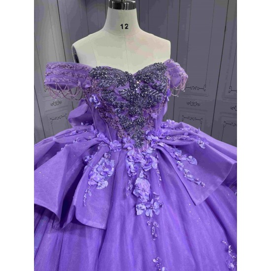 Mumuleo Lavender Ball Gown Floor-Length Quinceanera Dresses Chapel Modern Satin Lace Print Natural Waist for Teenagers 2026