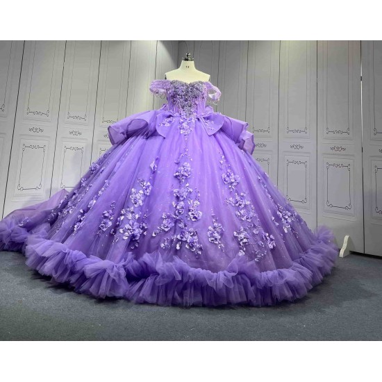 Mumuleo Lavender Ball Gown Floor-Length Quinceanera Dresses Chapel Modern Satin Lace Print Natural Waist for Teenagers 2026