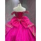 Mumuleo Fuchsia Quinceanera Ball Gown Floor-Length Modern Satin Lace Chapel Train Natural Waist Print Dresses 2026