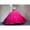 Mumuleo Fuchsia Quinceanera Ball Gown Floor-Length Modern Satin Lace Chapel Train Natural Waist Print Dresses 2026
