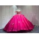 Mumuleo Fuchsia Quinceanera Ball Gown Floor-Length Modern Satin Lace Chapel Train Natural Waist Print Dresses 2026
