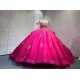 Mumuleo Fuchsia Quinceanera Ball Gown Floor-Length Modern Satin Lace Chapel Train Natural Waist Print Dresses 2026
