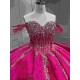 Mumuleo Fuchsia Quinceanera Ball Gown Floor-Length Modern Satin Lace Chapel Train Natural Waist Print Dresses 2026